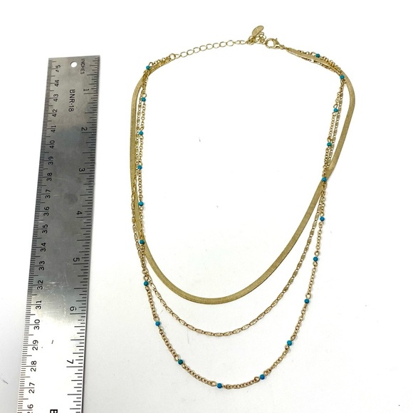 New Free People Everything I Wanted Layered Necklace Gold Blue Stones Turquoise - Picture 11 of 11
